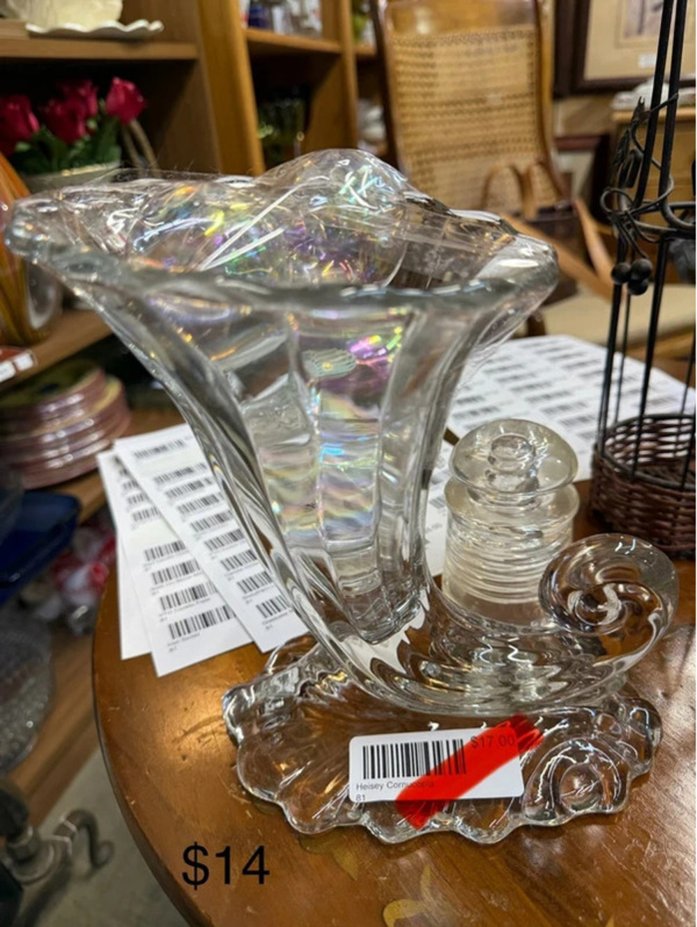 Vintage Heisey Warwick Clear Glass Cornucopia Vase "Horn of Plenty" pattern